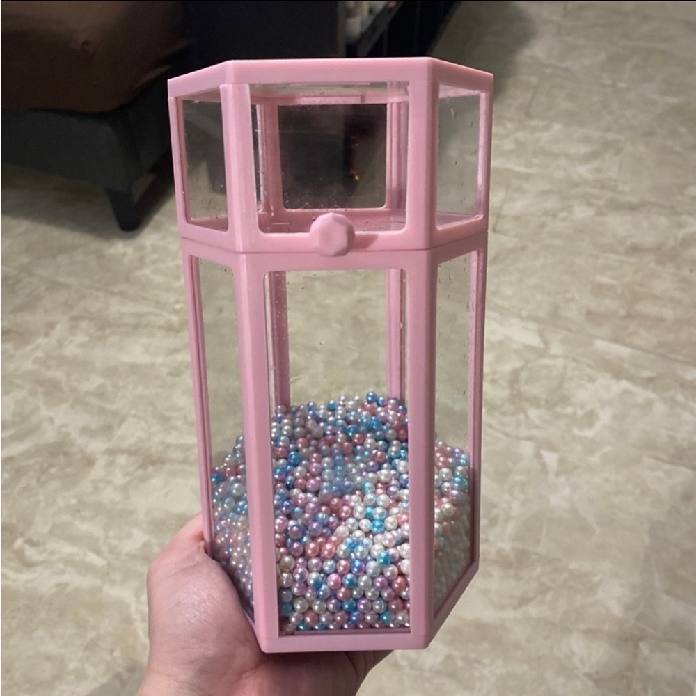 Acrylic Makeup Brush Holder Organizer with Lid and Pearls